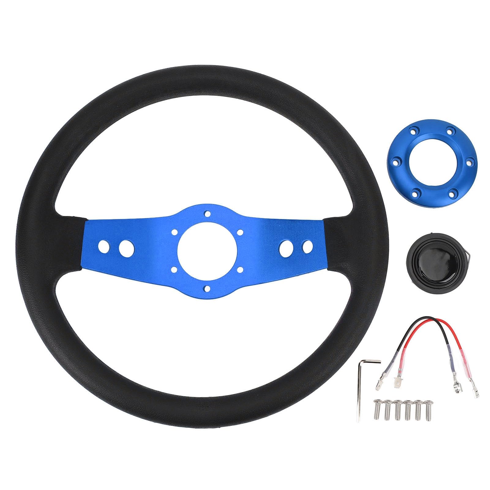 13-Zoll-Auto-Lenkrad Rennsport-Lenkrad PU Stilvoller Look Schlagfester Verbesserter Griff Einfache Installation Rennlenkrad für Fahrzeuge (BLUE)