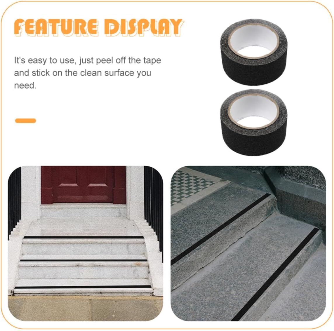 2 Rolls Black Waterproof Grip Tape for Floors and Stairs, PVC Matte