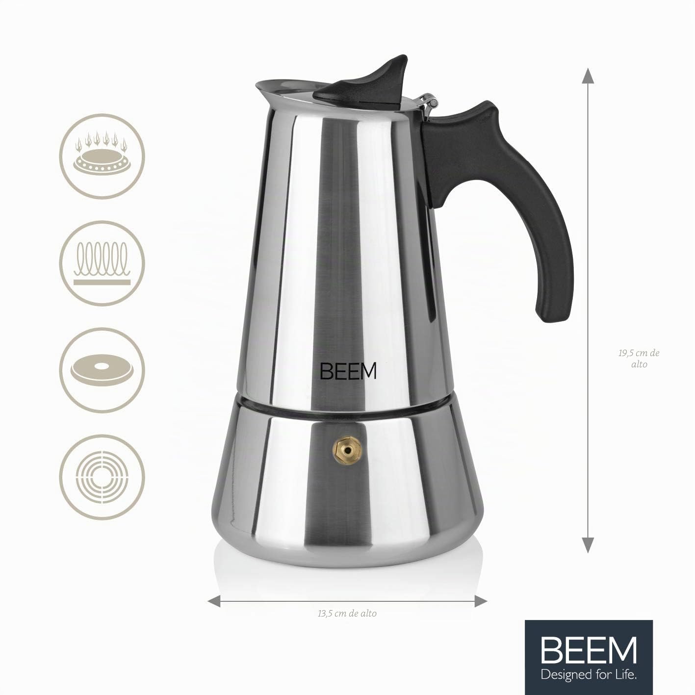 BEEM Cafetera italiana de acero inoxidable, 300 ml