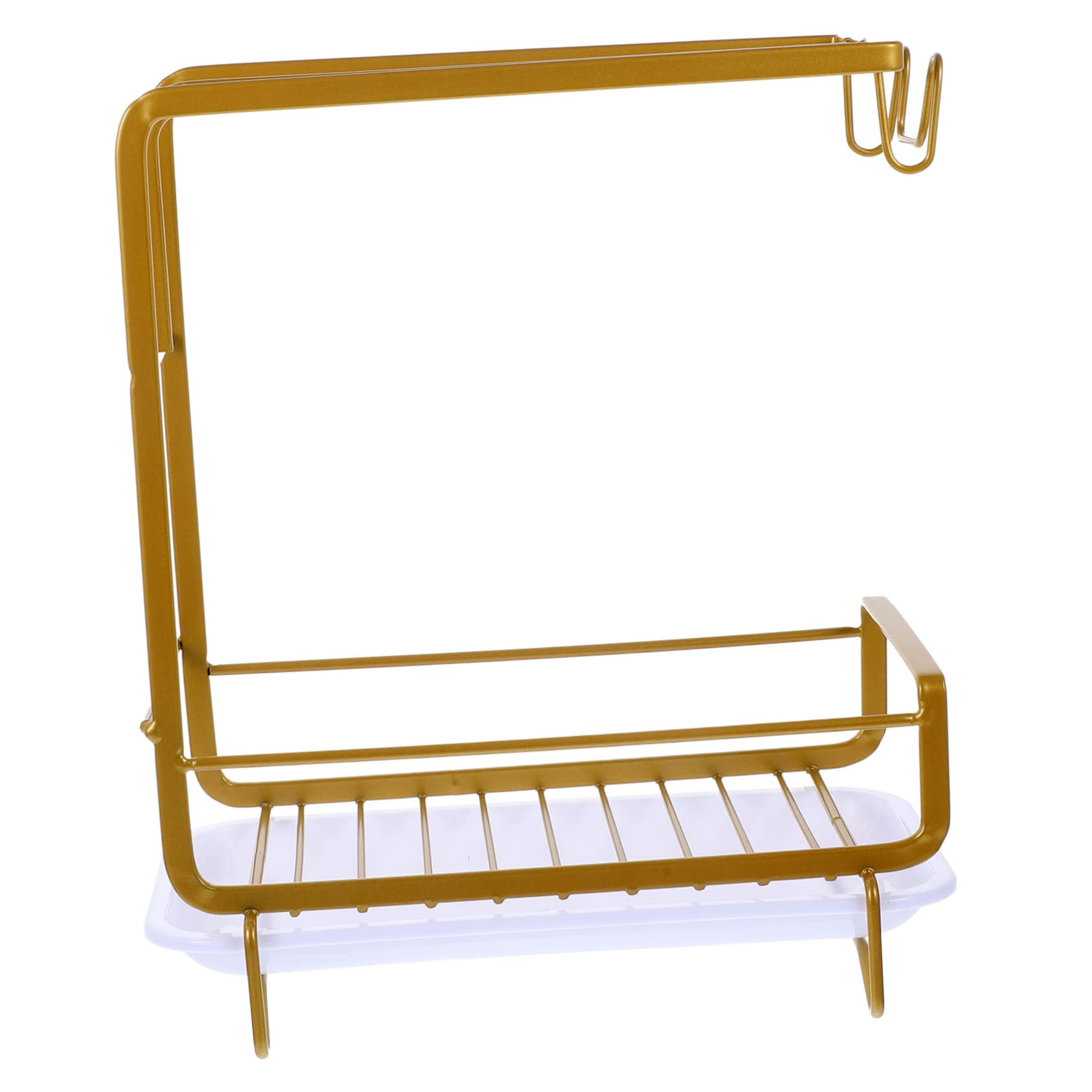 Scolapiatti sopra il lavandino, scolapiatti for lavello da cucina, 1 set, mensola portaoggetti, porta strofinacci, spugna(Gold)