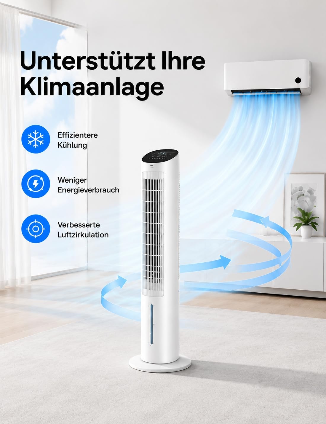 DREO Turmventilator mit Kühlung leise, Ventilator mit Wasserkühlung, 102 cm Luftkühler, Verdunstungskühler mit 80° Schwenkfunktion, 3 Modi, 4 Geschwindigkeiten, Fernbedienung, Weiß