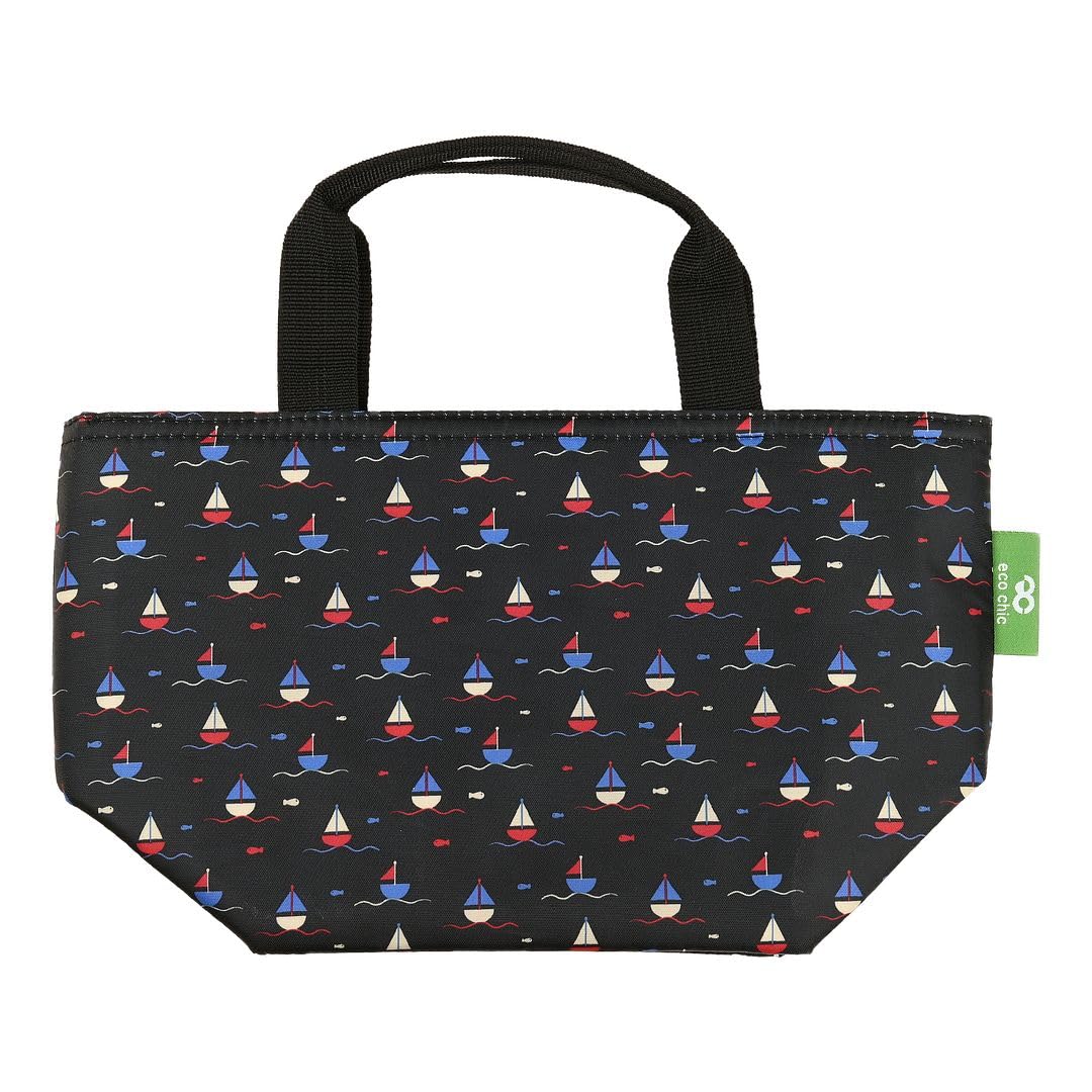 ECO CHIC Lightweight Foldable Insulated Lunch Bag Water Resistant Cooler Bag (Yachts Navy), Black, 175mm x 300mm x 135mm - Image 2