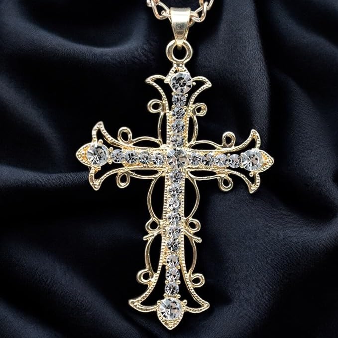 Crystal Zircon Cross Necklace For Women Choker Charm Virgin Mary Pendant Box Chain Female Jewelry Collier Femme - Gold-color - 17.5 inch (box)2