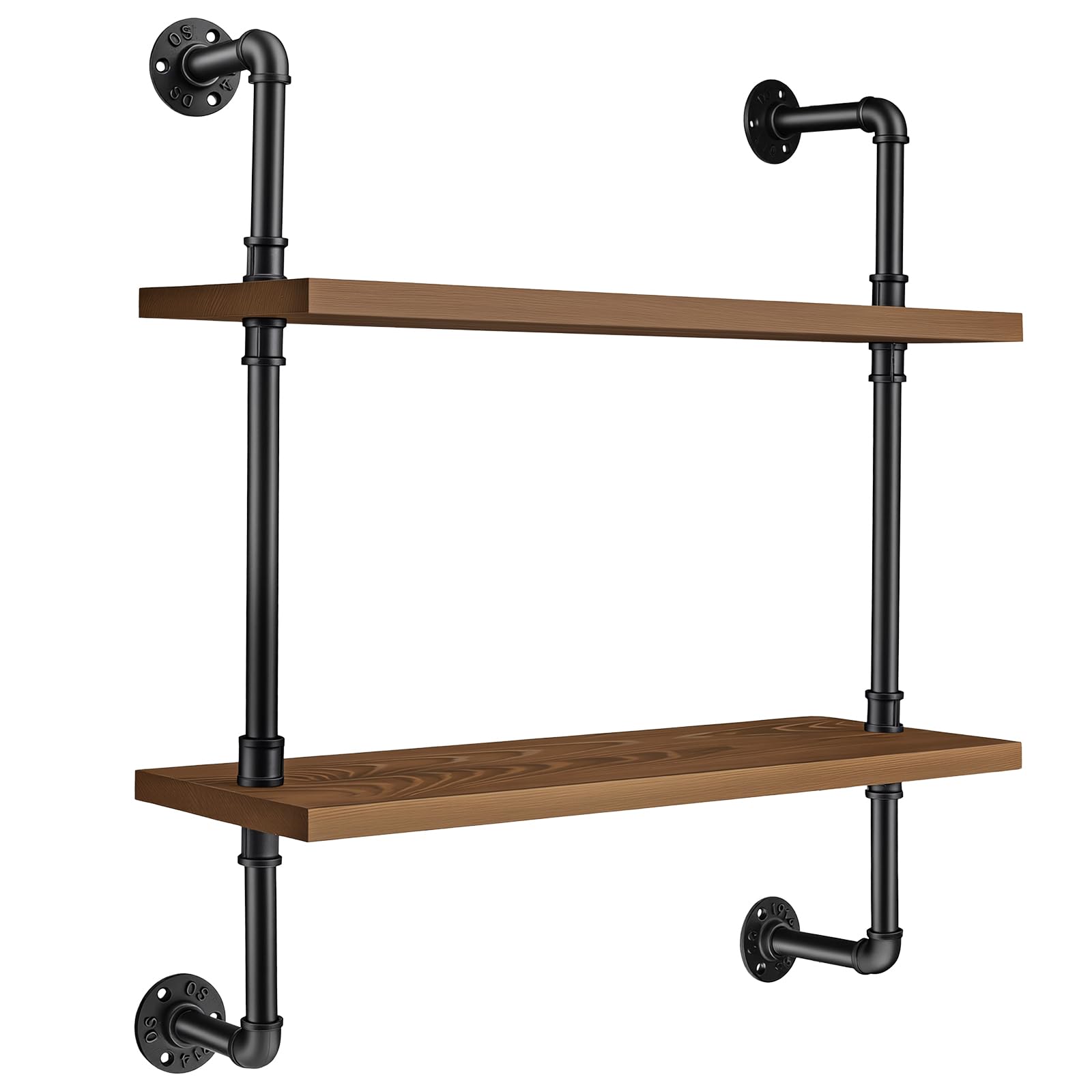 Tanice Estantes industriales de tubería montados en la pared, estante de madera rústica de 2 niveles para cocina y dormitorio, almacenamiento de estilo vintage con diseño resistente