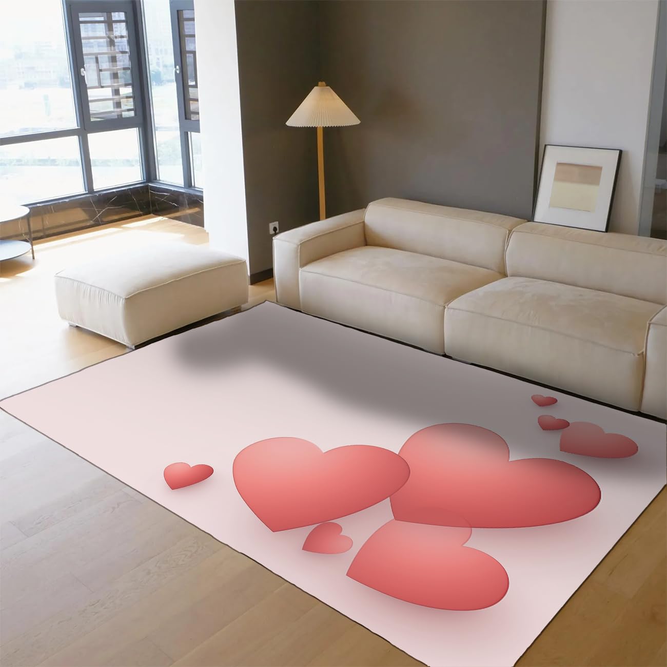 Tapis motif coeur rose minimaliste 140x200cm pliable pour salon