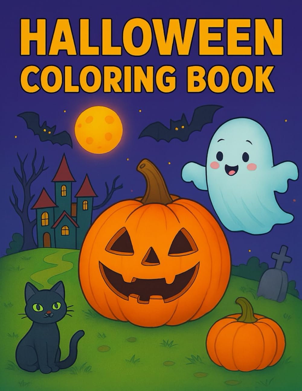 HALLOWEEN COLORING BOOK: Cute & Spooky Halloween Coloring Book - Adorable Ghosts, Pumpkins & Monsters for Kids Ages 4-8