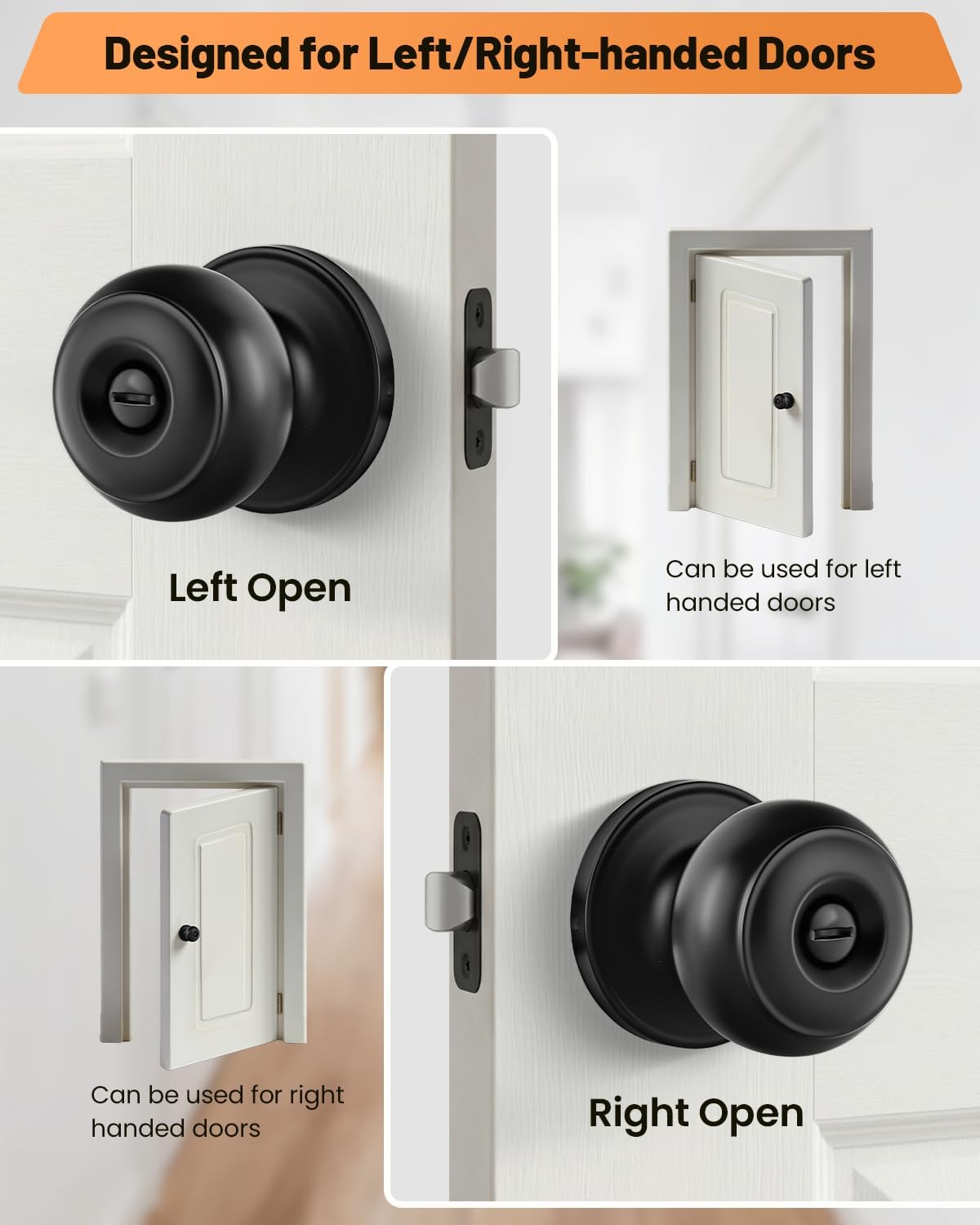 Black Door Knobs, 10 Pack Privacy Door Knobs Interior Door Knob for Bedroom/Bathroom Keyless Doorknobs Interior/Exterior Lockset, Black Modern Design Door Hardware