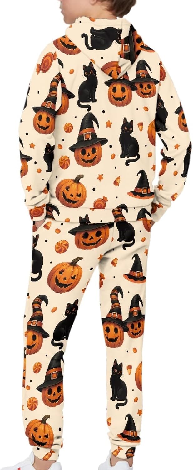 Girls Sweatsuit Set Size 5-12 2 Piece Kids Sweatshirt and Jogger Sweatpants Outfits Halloween Boys Sweat Set