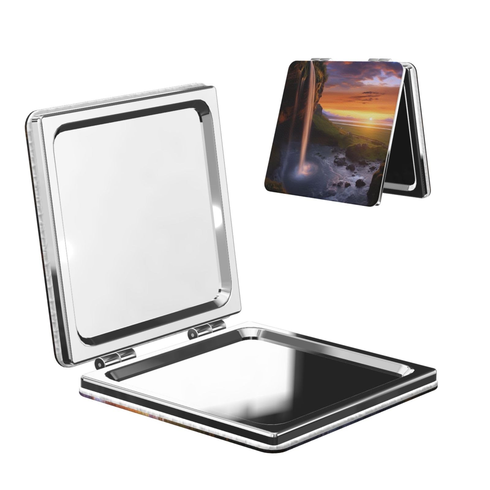 DWVTSLH Waterfall at Sunset Compact Mirror for Purse, Double-Sided 2X/1X Magnifying Mirror for Women Men, Travel Makeup Mirror for Handbag, Handheld Vanity Mirror for Gift