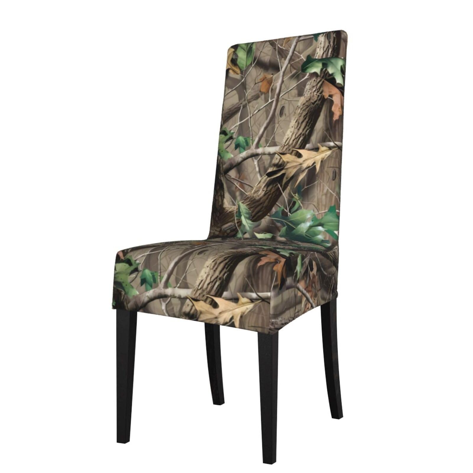 HJFCZH Hardwoods Green Camo Prints Dining Chair Throw Covers – Stretchable Polyester-Spandex Fabric for Elegant Home & Event Decor - Universal Fit & Easy Care