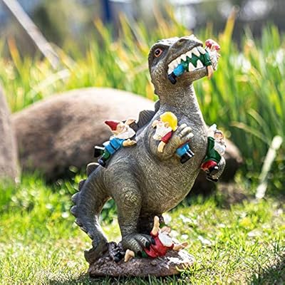 SOWSUN Garden Gnomes Statues Yard Decorations Outdoor Garden Decor, 14” Dinosaur Gnomes Garden Statues, Patio, Lawn Ornament, Gardening Gifts for Women for Housewarming