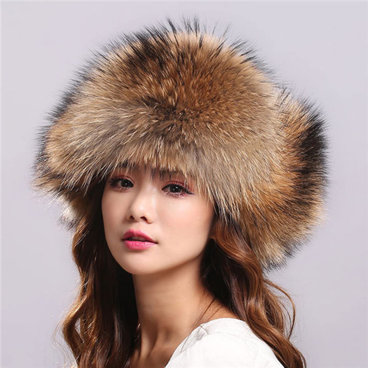 Chapeau de Trappeur pour Femme Coquille en Peau de Mouton Chaud Hiver Chapka d'aviateur Vraie Fourrure de la avec Oreille Rabat 56-60cm Taille de Tête