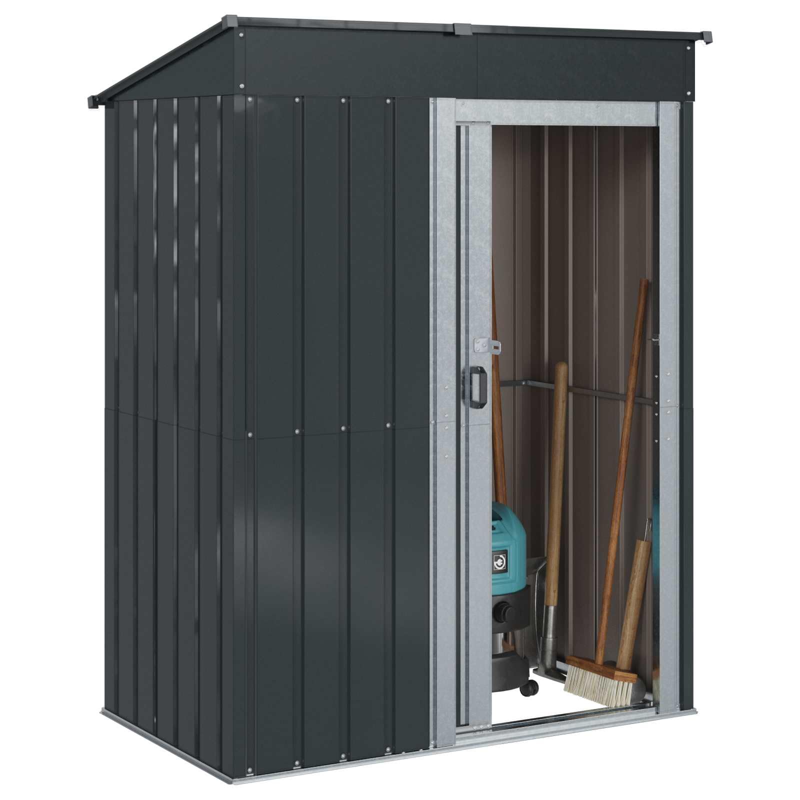 vidaXL Casette da Giardino Antracite 137 x 81 x 180 cm Metallo, Giardino e terrazza, Robusto shed in Metallo, Struttura Rettangolare per riporre Attrezzi, organizzazione Esterna