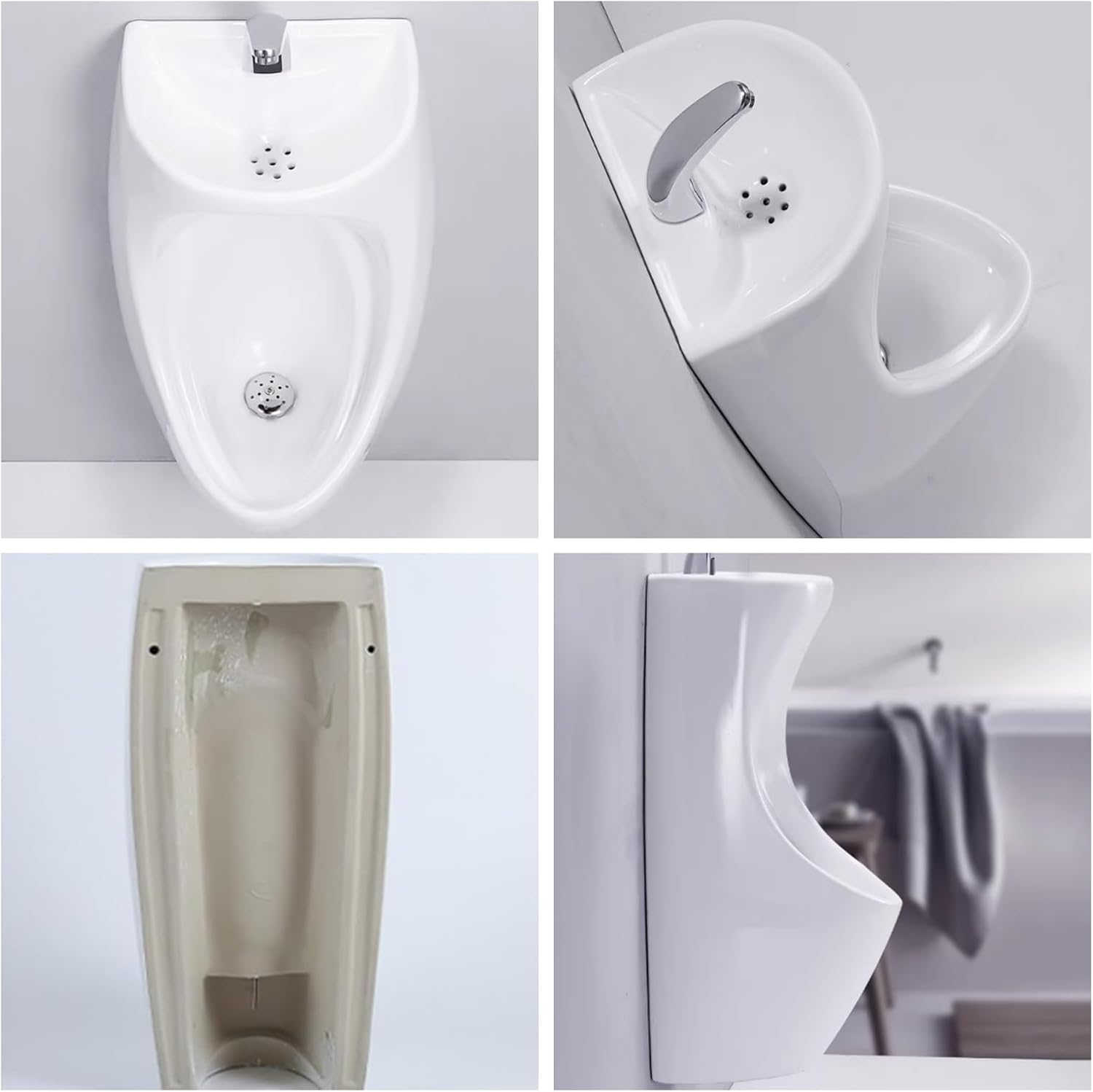 2-in-1 Wall-Mounted Ceramic Urinal with Integrated Wash Basin and Sensor Faucet,High Efficiency Water-Saving Men's Urinal for Commercial,Home,Garage and Public Restroom(Gray)
