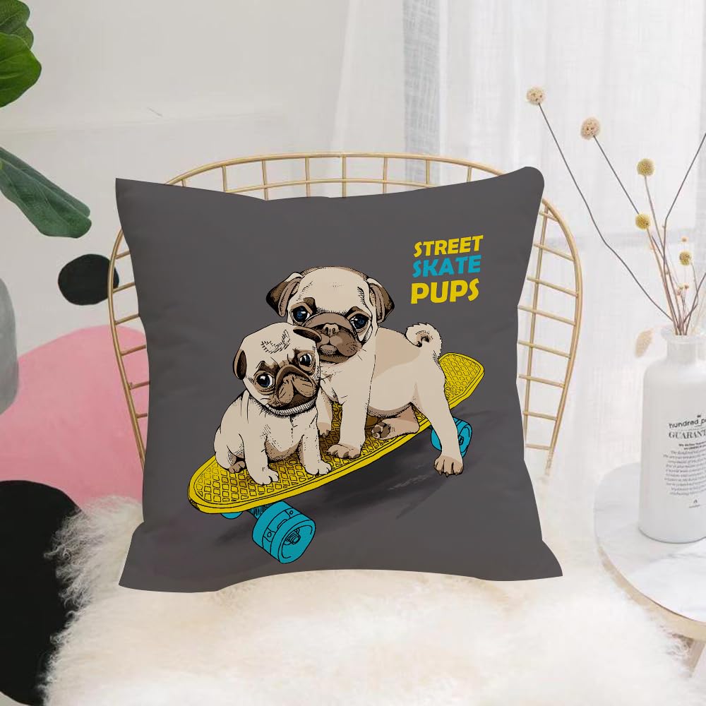 HYOSXW Cushion Cover,Throw Pillow Case Home Decorative for Living Room Bedroom Sofa Chair 16X16 Inch,Pugs puppies on a skateboard. Vector illustration.,Pillowcase 40X40cm