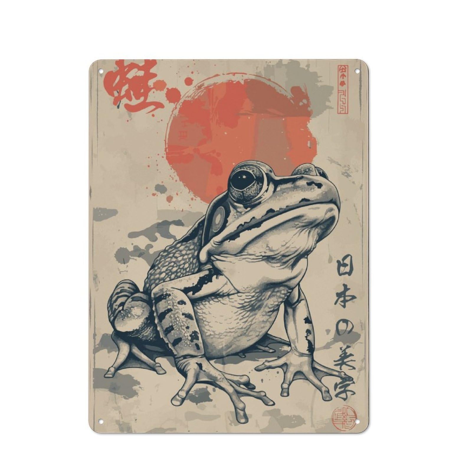 Junmoney Japanese Cottagecore Frog Decorative Metal Plaque With Design 40X30cm, Casual Utility Space Decor For Patio Bar, Workshop, Shed Or Kitchen