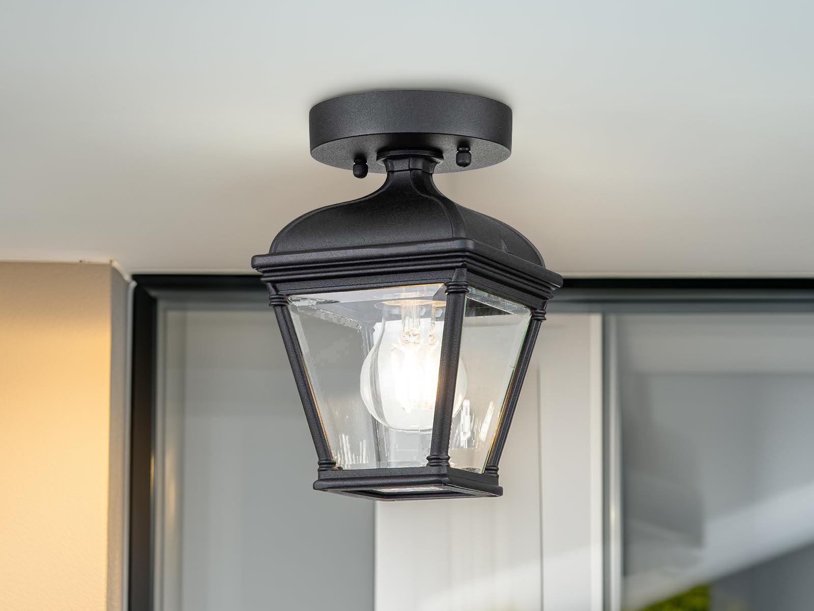 Außen Deckenleuchte im Landhausstil, Laterne mit Echtglas Höhe 22,5cm