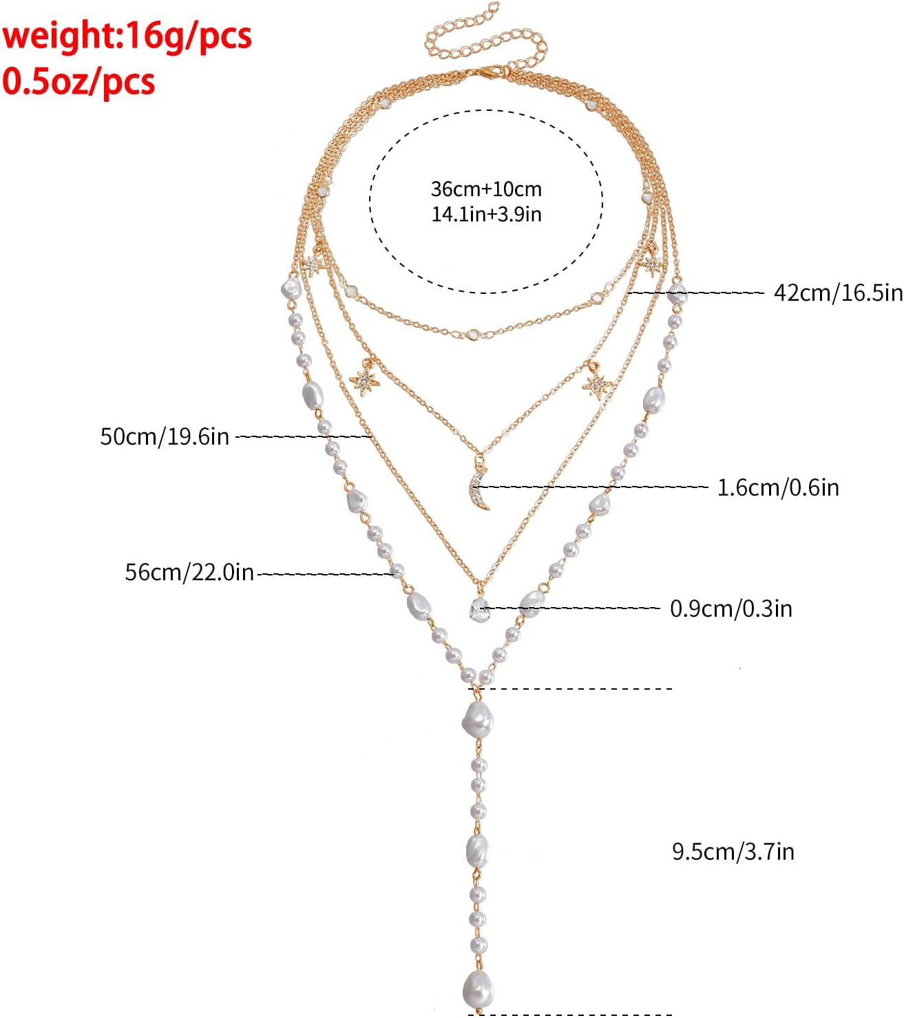 Layered Gold Pearl Lariat Necklace for Women Multi Strand Y Chain with Moon Star Charms Adjustable Statement Fashion Jewelry for Party Wedding Gift - Image 4