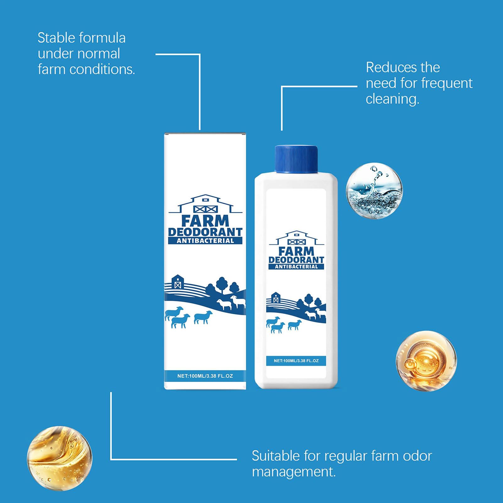 Éliminateur d'odeurs pour poulailler - Solution agricole - 100 ml - Spray éliminateur d'odeurs pour bétail - Pour greniers à oiseaux, cailles, poulaillers - Abri de canard - Clapier à lapin