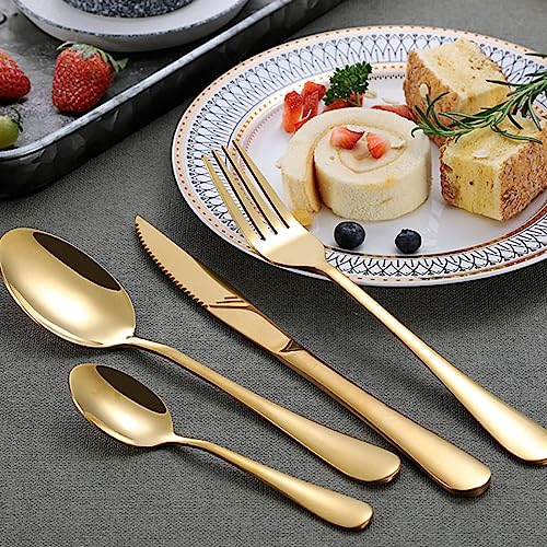 Image of Diwali Gift Hampers Stainless Steel Mirror Finish 24 Pieces Luxury Gold Cutlery Set for 6 Persons with Gifting Box Diwali Gift Items for Friends Family Relatives Diwali Gift Box Pack Set