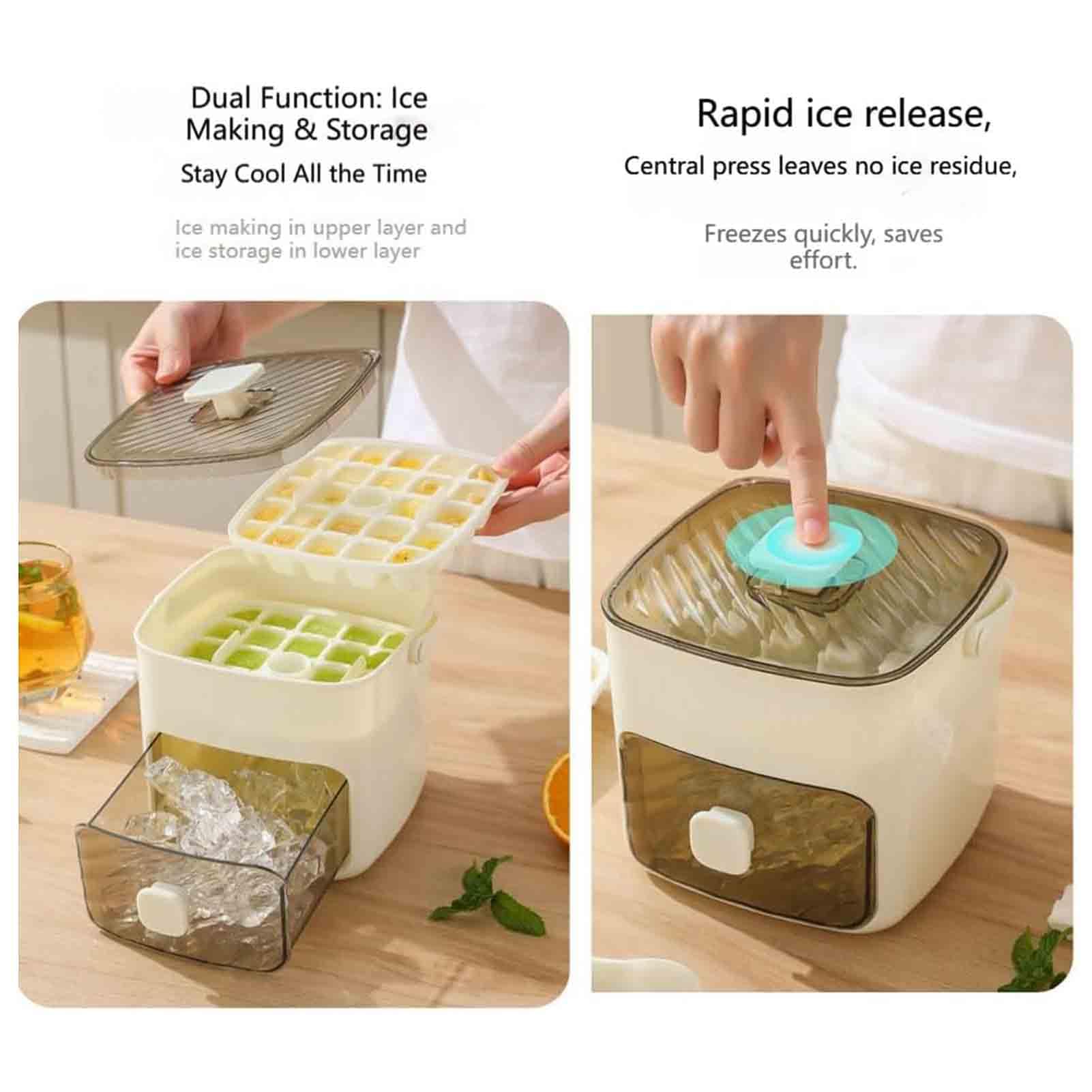 Ice Maker portatile, con coperchio e scatola di stoccaggio 48 Cubes, con Easy Press Lid, Handled Press-Type Ice Cube vassoio a doppio strato, rilascia facilmente cubetti di ghiaccio al tocco di un pul