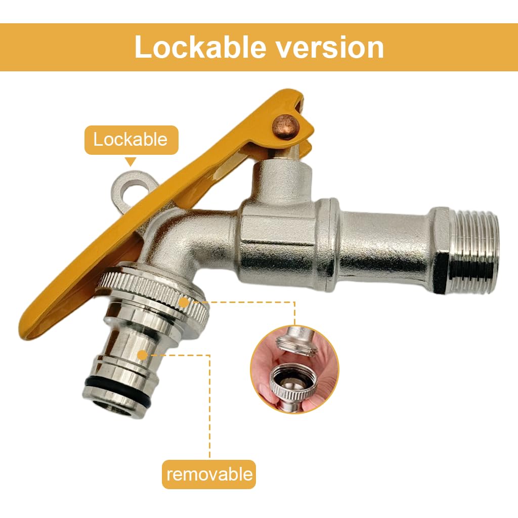 HASTHIP® Garden Faucet, Full Copper Water, Lockable, Tap Long Handlet, Universal 1/2'' Thread Outdoor Water Faucet, Secure for Home, Garden, Or Commercial Use - Image 3 thumbnail