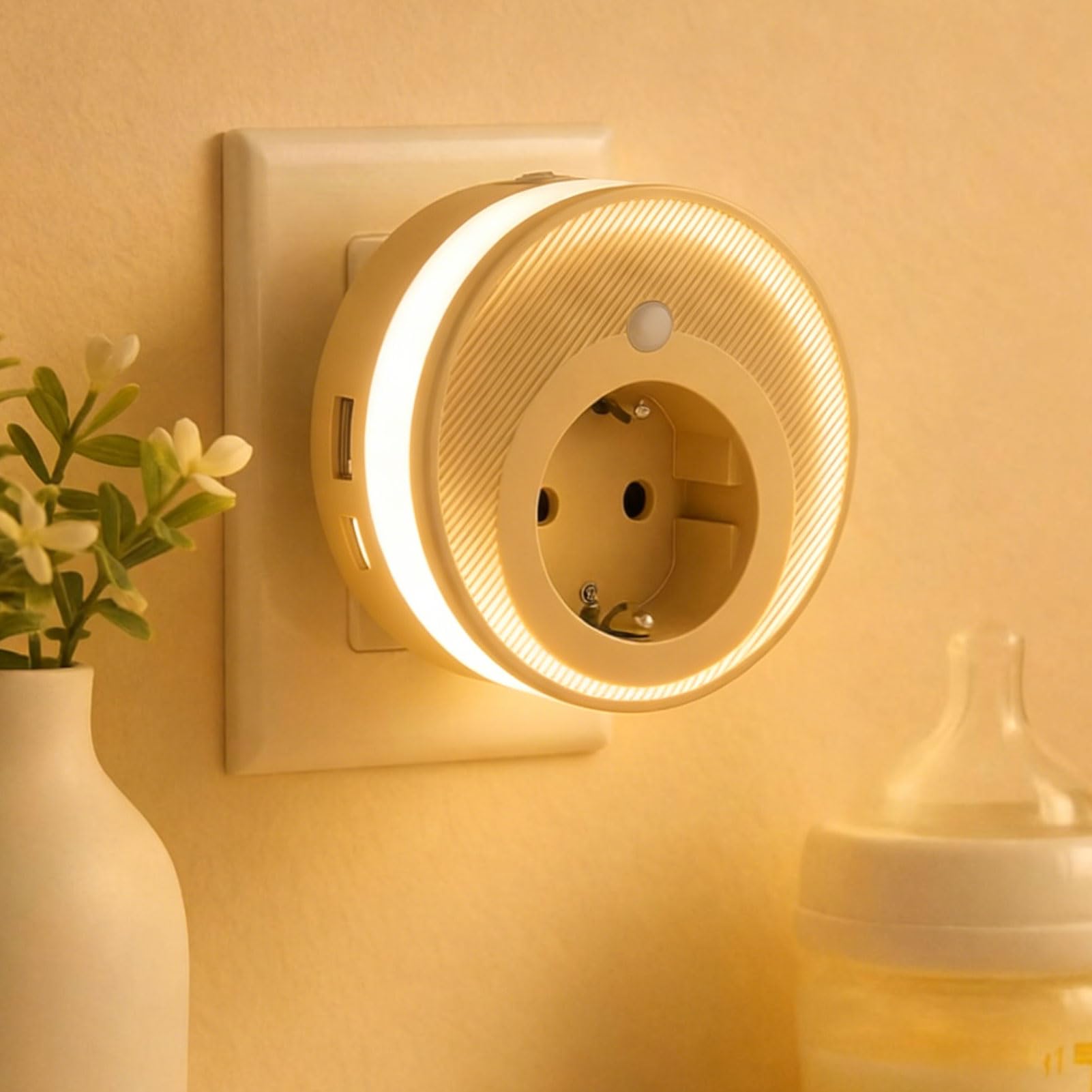 Enchufe de noche, luz nocturna LED con detector de movimiento en interiores, 3 modos de luz N-ocho regulable, cálida luz de 2700 K, luz nocturna para niños automático/apagado/encendido, para pasillo