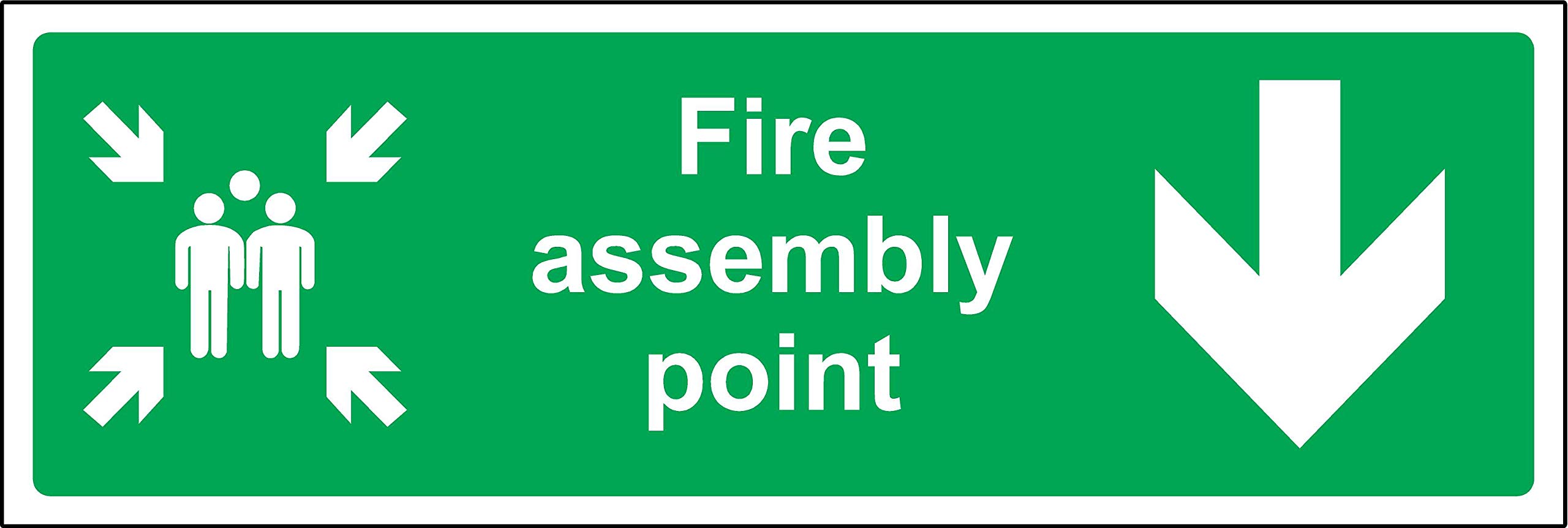 Kpcm Display Ltd Fire Assembly Point Directional Down Arrow Safety Sign - 1.2Mm Rigid Plastic 300Mm X 100Mm