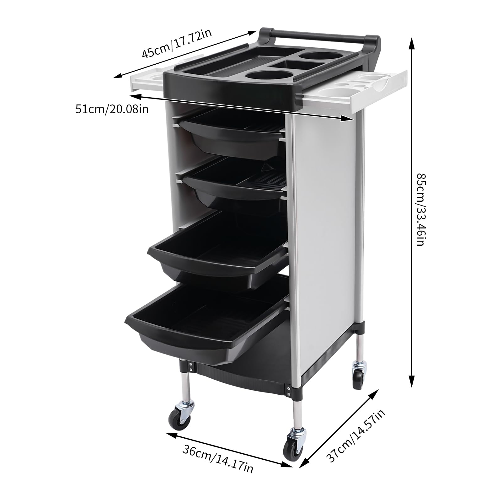Salon, carrello a rotelle a 6 ripiani, professionale, da parrucchiere, con 5 cassetti e rotelle, pieghevole, per salone di bellezza, parrucchiere (bianco)