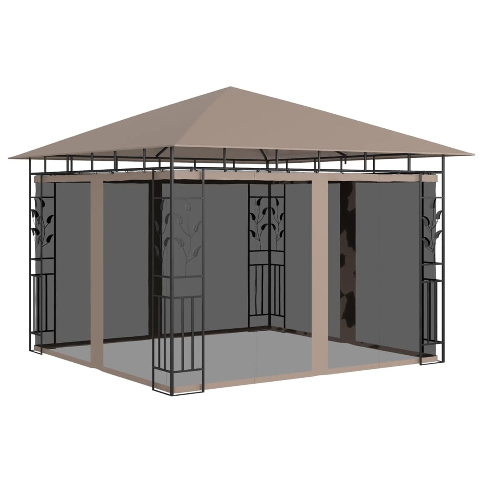 Gazebo con Zanzariera Luci LED 3x3x2,73 m Grigio Talpa,Gazebo Pergola Con Telo Impermeabile Richiudibile E Struttura Rettangolare In Acciaio Inossidabile Ad Alta Densità, Per Arredo Giardino,