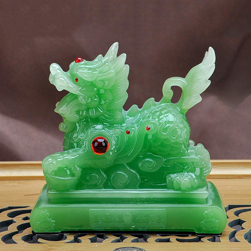 Ornamenti Feng Shui Statue Cinesi qilin/Chi Lin Kylin Resina Giada Pietra Decorazione Accessori Figurine, Ufficio Domestico e Decorazione Auto Regalo ricchezza buona Fortuna Scultura