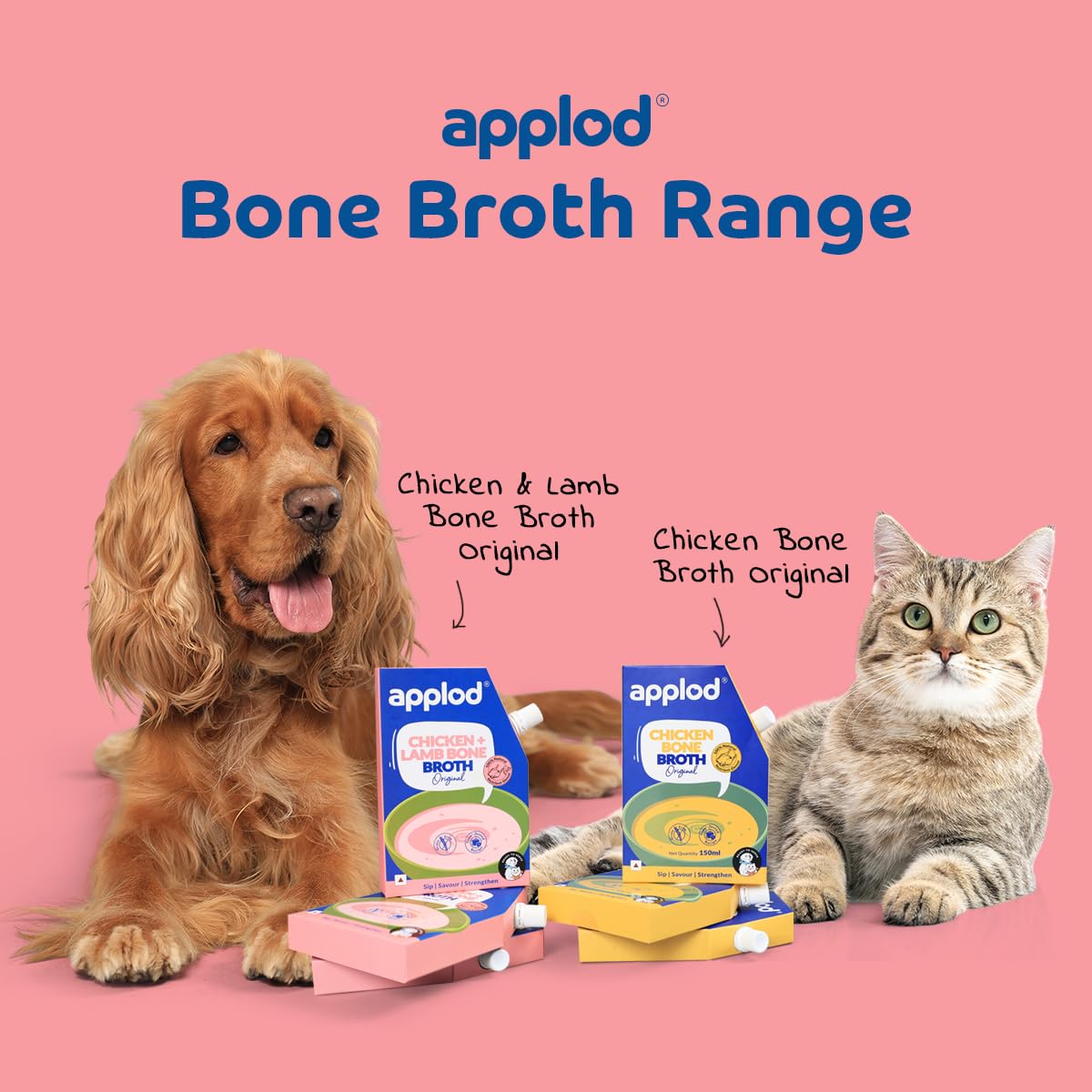 Applod Chicken & Lamb Bone Broth with Pumpkin & Carrot for Dogs & Cats | Protein-Rich Grain-Free Meal Topper with Collagen & Amino Acids | Supports Joint, Muscle, Digestive & Eye Health | 150ml 4
