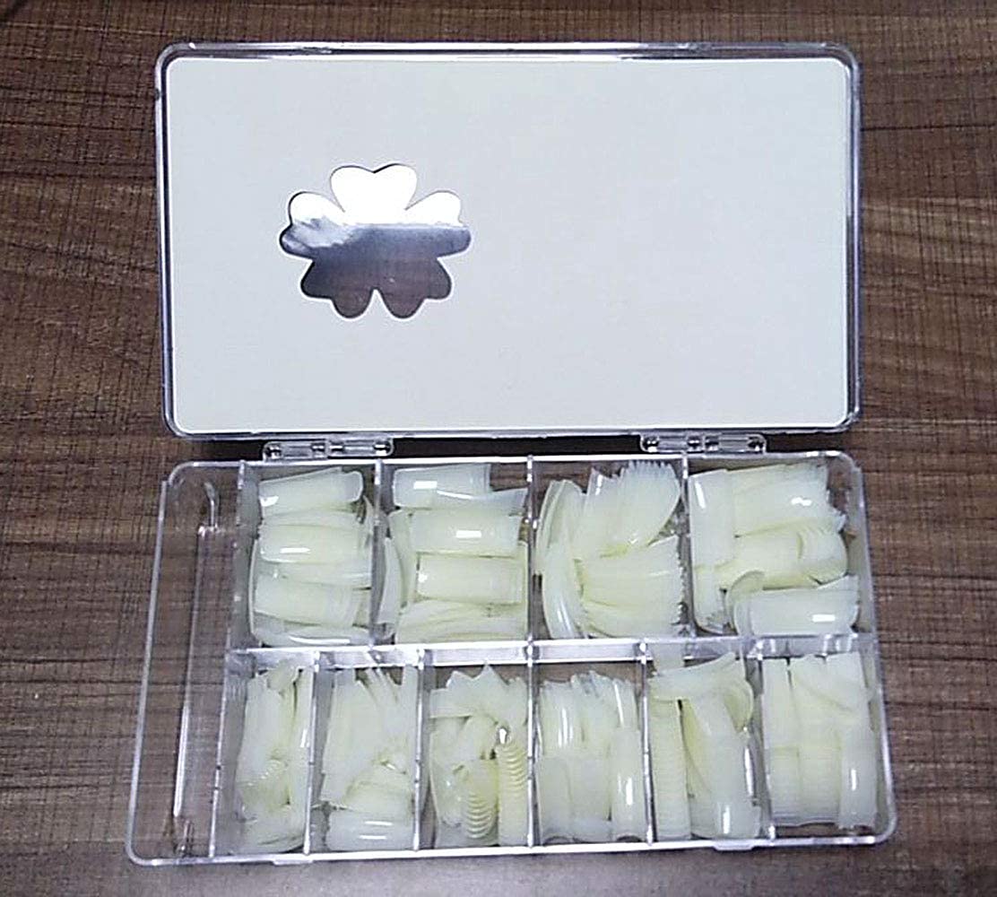 500pcs Nail Tips Long Shape Natural Color Nail Art Tips 10 Size with Clear Plastic Box (B)
