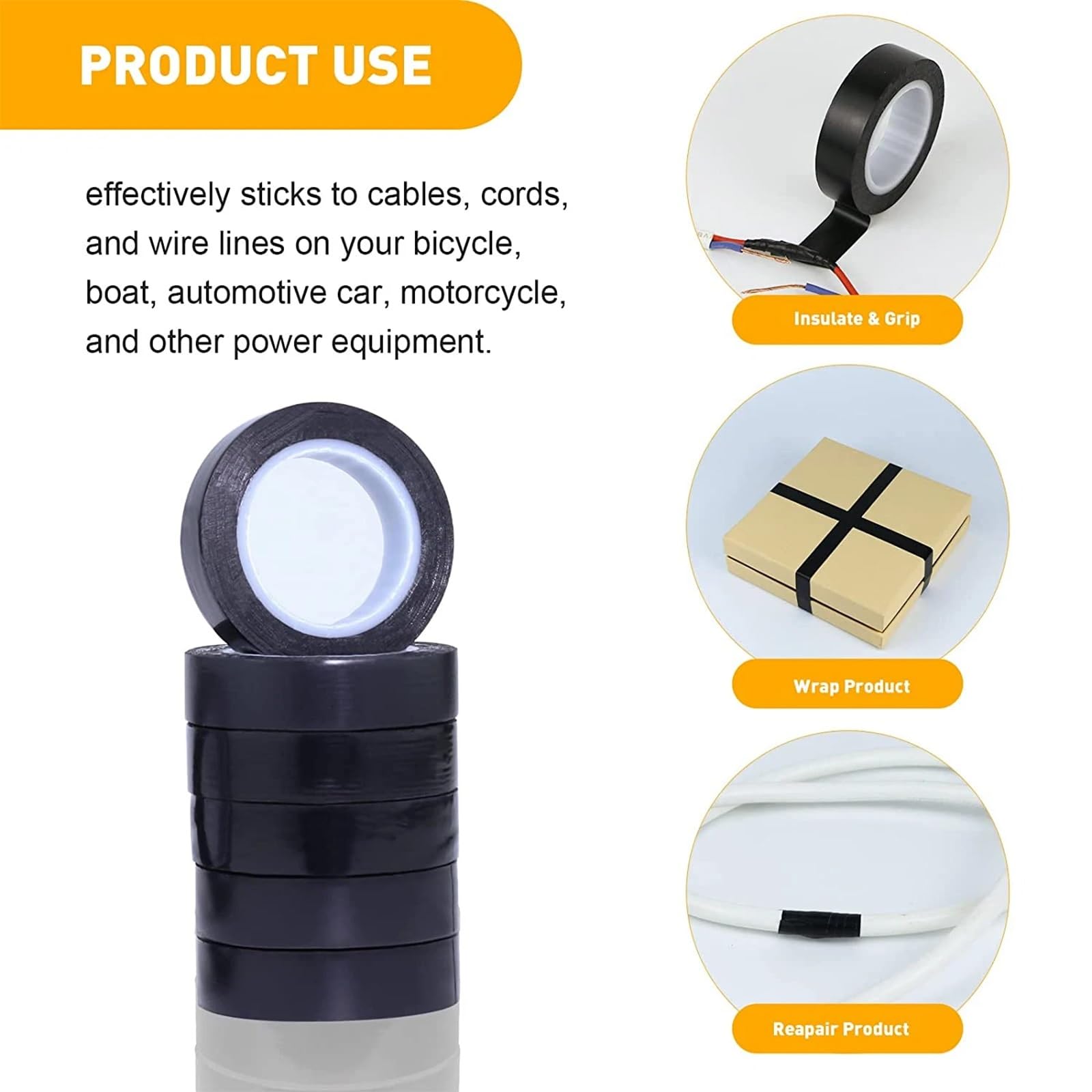Cinta Aislante Negra De Grado Industrial, Multiusos For Envolver Arneses De Cableado, Aislante Eléctrico, 1,7 Cm X 19 M (paquete De 6)