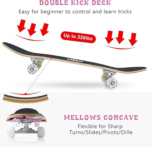 Miniatura 4 de Patineta, 31 x 8 pulgadas, patinetas estándar completas para niñas y niños principiantes, 9 capas de arce doble patada para niños, jóvenes y