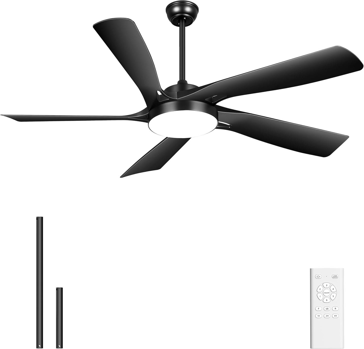 Ohniyou 60’’ Ceiling Fan with Lights and Remote - Black Modern Ceiling Fan with 6 Speeds, Quiet DC Motor, Reversible, Indoor Outdoor Ceiling Fans for Patios Bedroom Garage Living Room