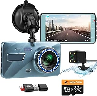 Wide View WV-A32 Pro Dash Cam for Cars Front and Rear and SD Card 32 GB Included 1296P Super HD in Car Camera Dual Lens Dashcam for Cars 170 Wide Angle with Loop Recording and G-Sensor