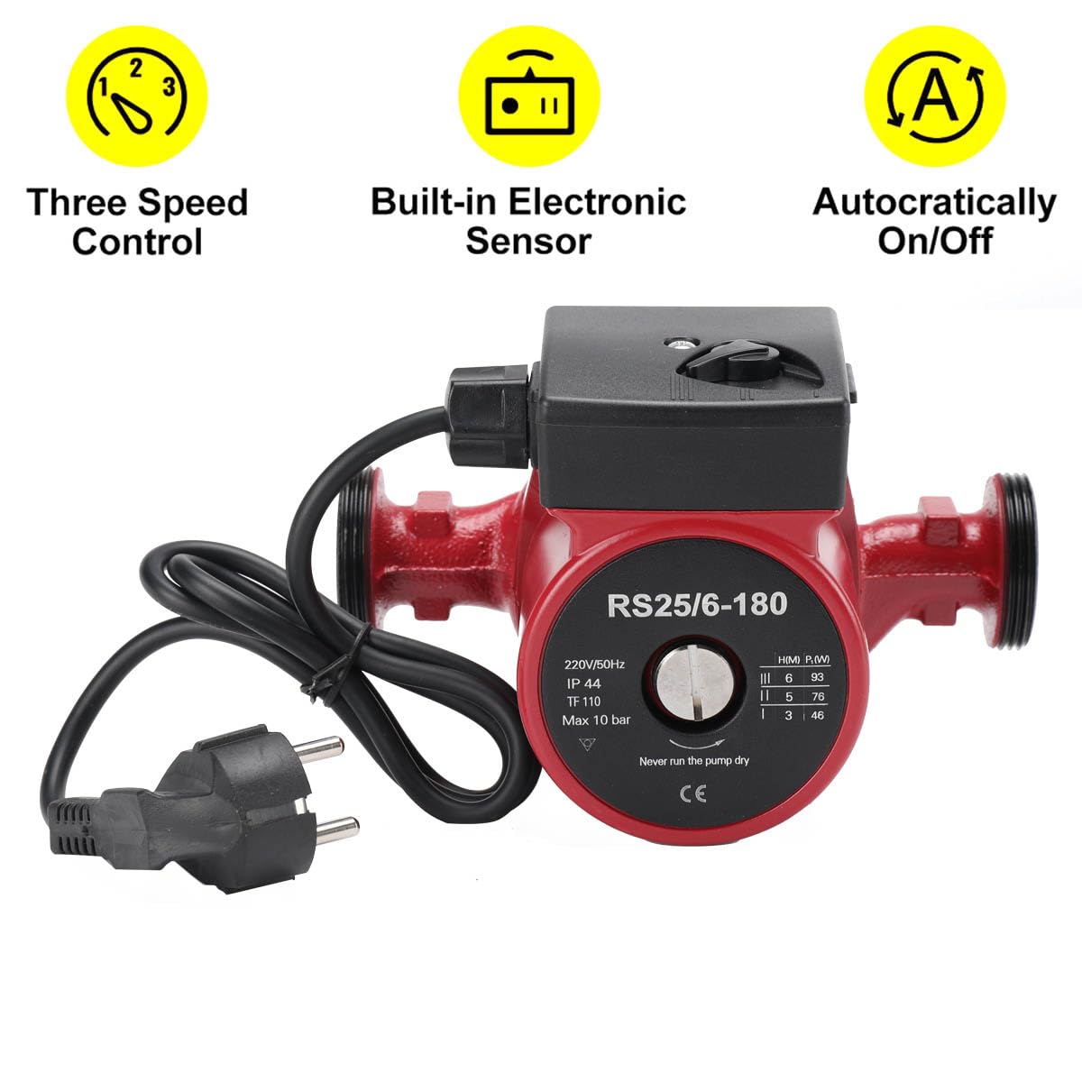 RS25-60/180 Umwälzpumpe Heizungspumpe Zirkulationspumpe Effizienzpumpe 1.5Zoll Mit 1 Zoll Adapterkopf 180mm lang