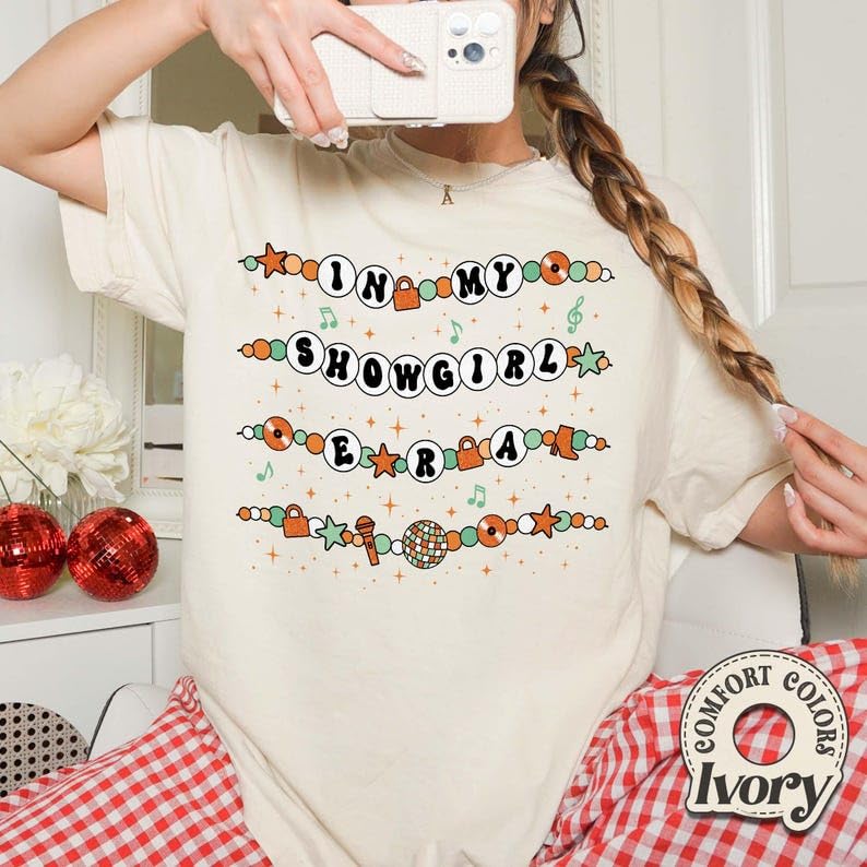 Friendship Bracelet Showgirl Comfort Colors T-Shirt, in My Showgirl Era Tee, New Album 2025 Fan Gift, Country Music Tour Merch Multi4