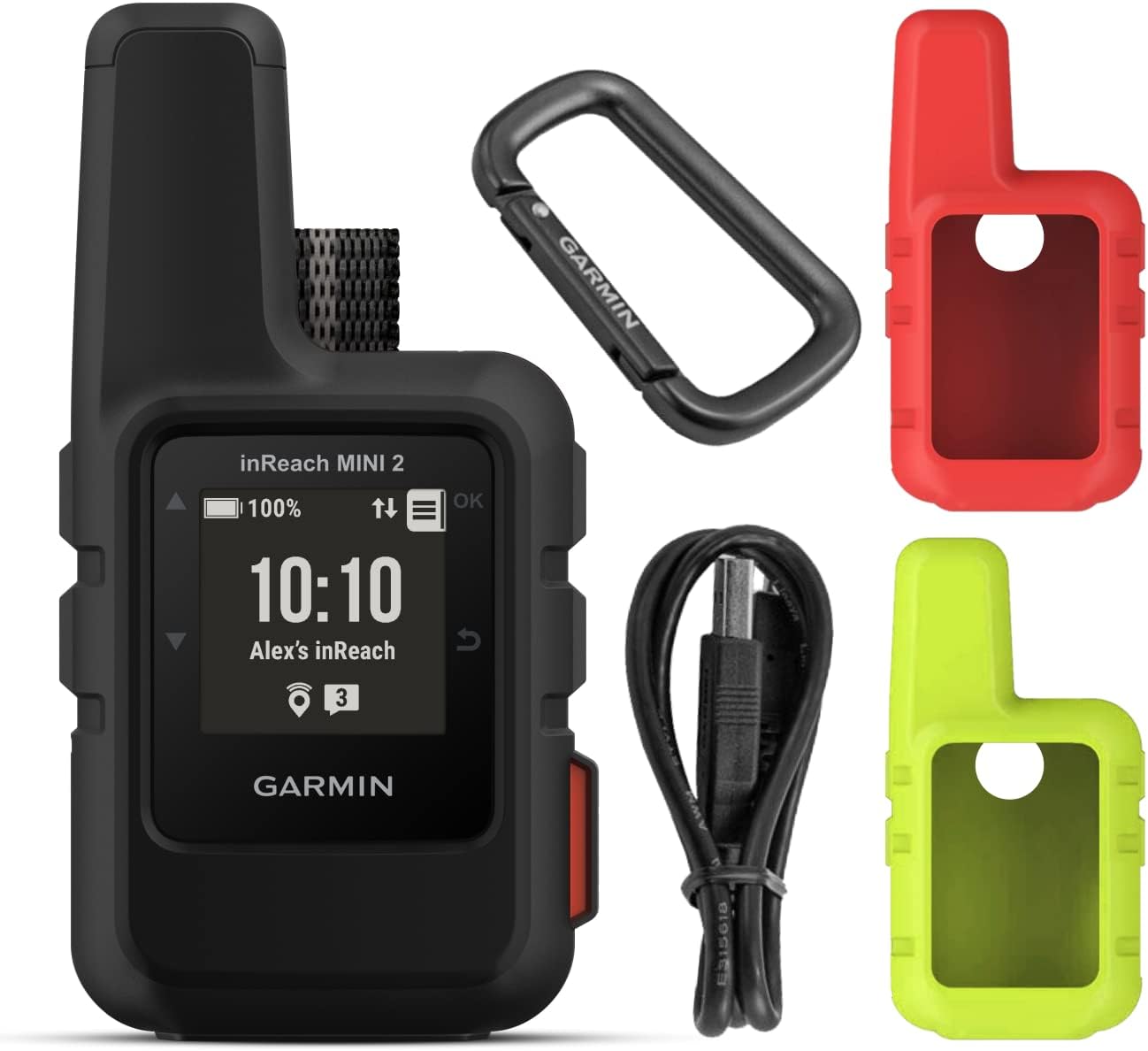 Wearable4U – Garmin inReach Mini 2 Lightweight and Compact Satellite Communicator, Hiking Handheld, Black with 2 Pack Cases Orange/Lime Bundle