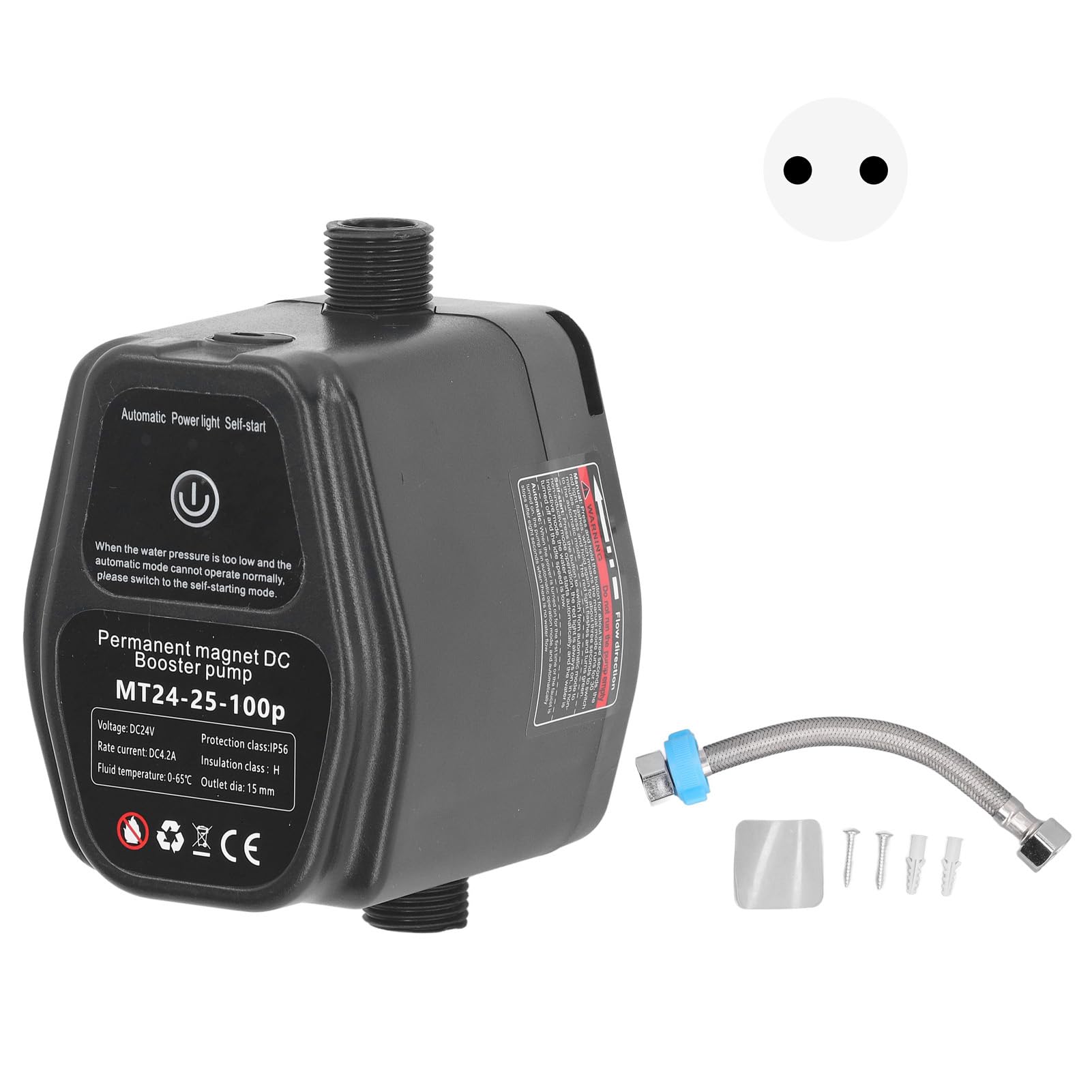 Pompa di Pressione, Pompa Acqua con Motore DC Brushless, 100W | Connettore in Acciaio Inox, per Rubinetti Doccia e Irrigazione, Avvio/arresto Automatico, Compatibile con Sistemi Solari