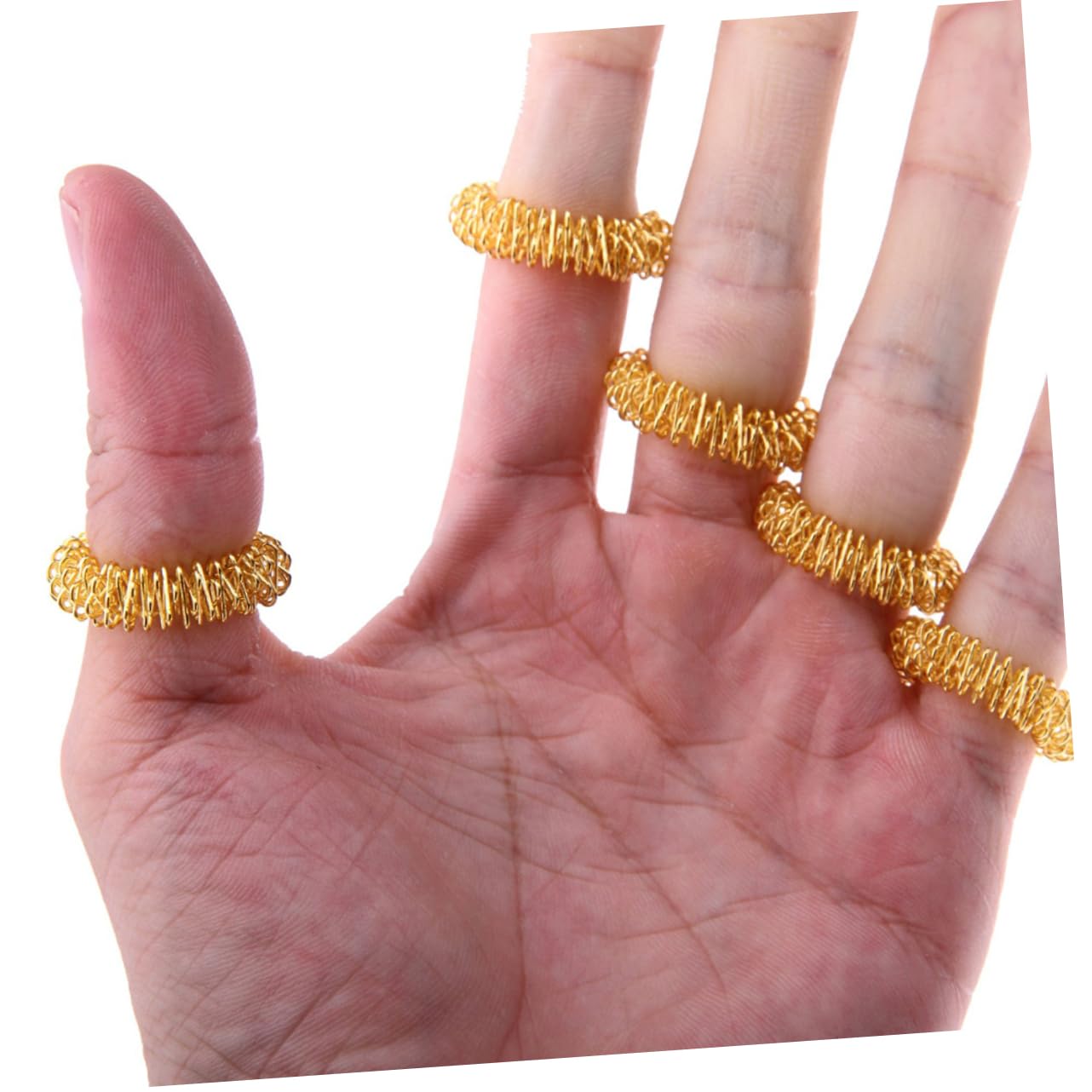 HANABASS 10pcs Acupressure Ring Finger Massager Reflexology Bands Stainless Steel Chinese Medicine Technique