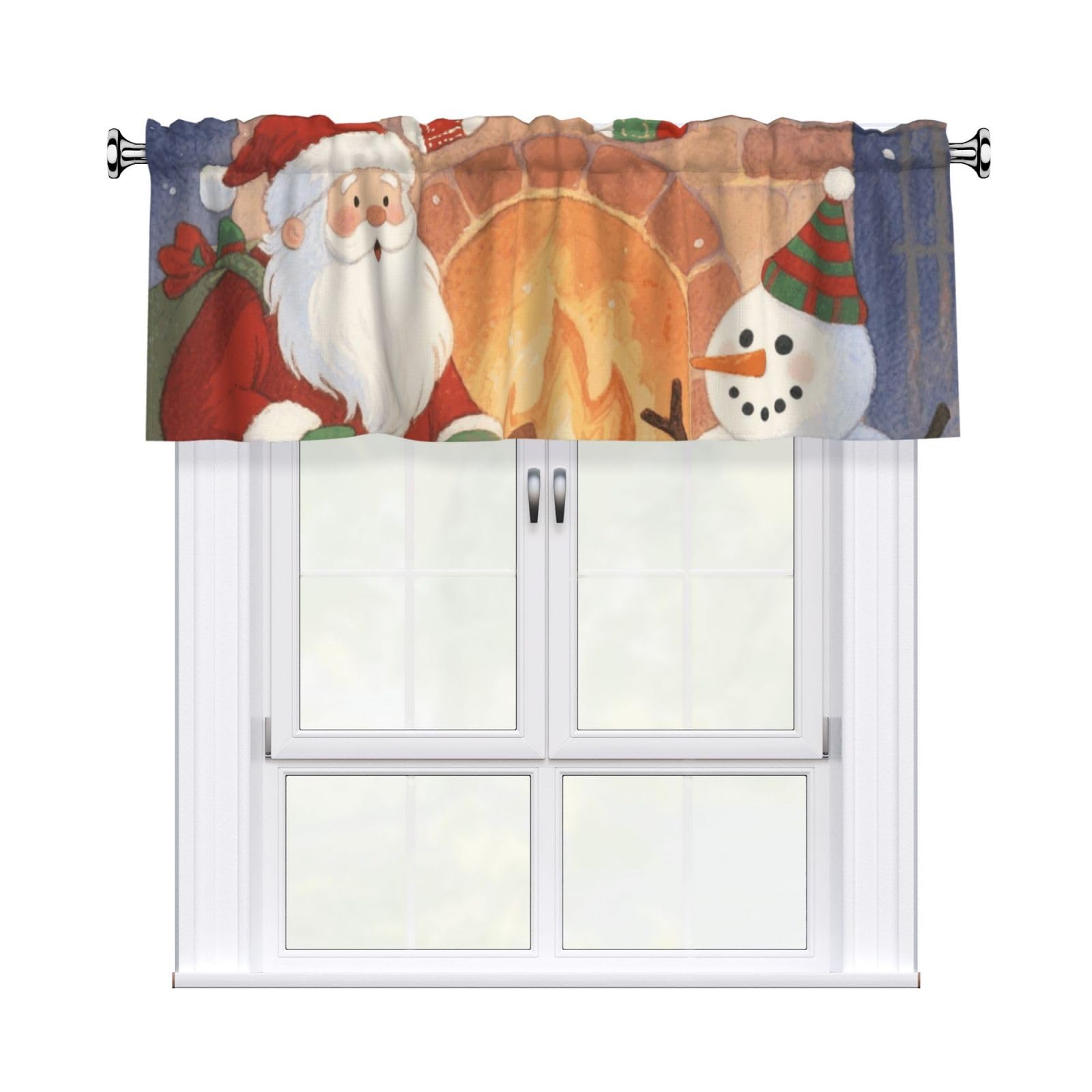 FekiLoot Santa Claus and Snowman Curtain Valance for Windows, Kitchen Window Valances Rod Pocket Window Treatments Short Curtains Drapes for Bathroom Bedroom Cafe Decor 54x18inch 1 Panel