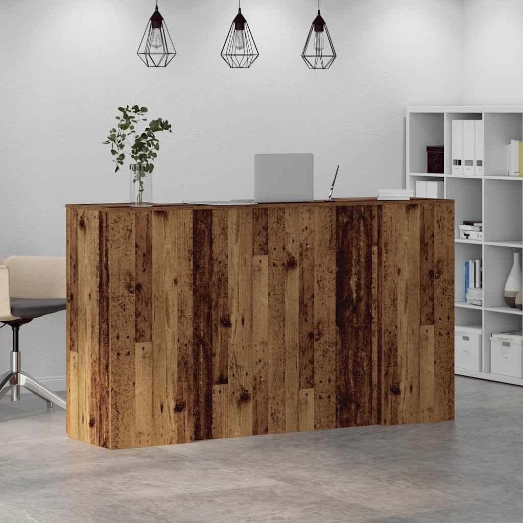Bancone per ricevimento, effetto legno anticato, 3 pezzi, 180 x 50 x 103,5 cm | Banco di consulenza modulare con molto spazio per ufficio, studio di bellezza, hall hotel e studi medici.
