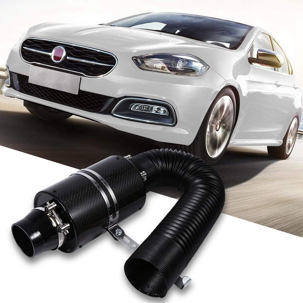 DEWIN Kit de Filtro de Admisión 3'' Universal,Filtro de Aire Cerrado de Fibra de Carbono Kit de Filtro de Admisión Filtro Conico Filtro de Aire Alto Flujo para Coche Automóvil