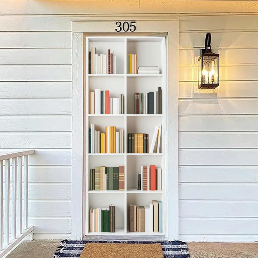 arricraft 2 fogli di Adesivi Autoadesivi per Porte, Adesivi Murali per Porta, Libreria Bianca, 80cm X 200cm / 31.5x78.7 pollici, Carta Da Parati In PVC, Decorazione per Camere Da Letto e Soggiorno
