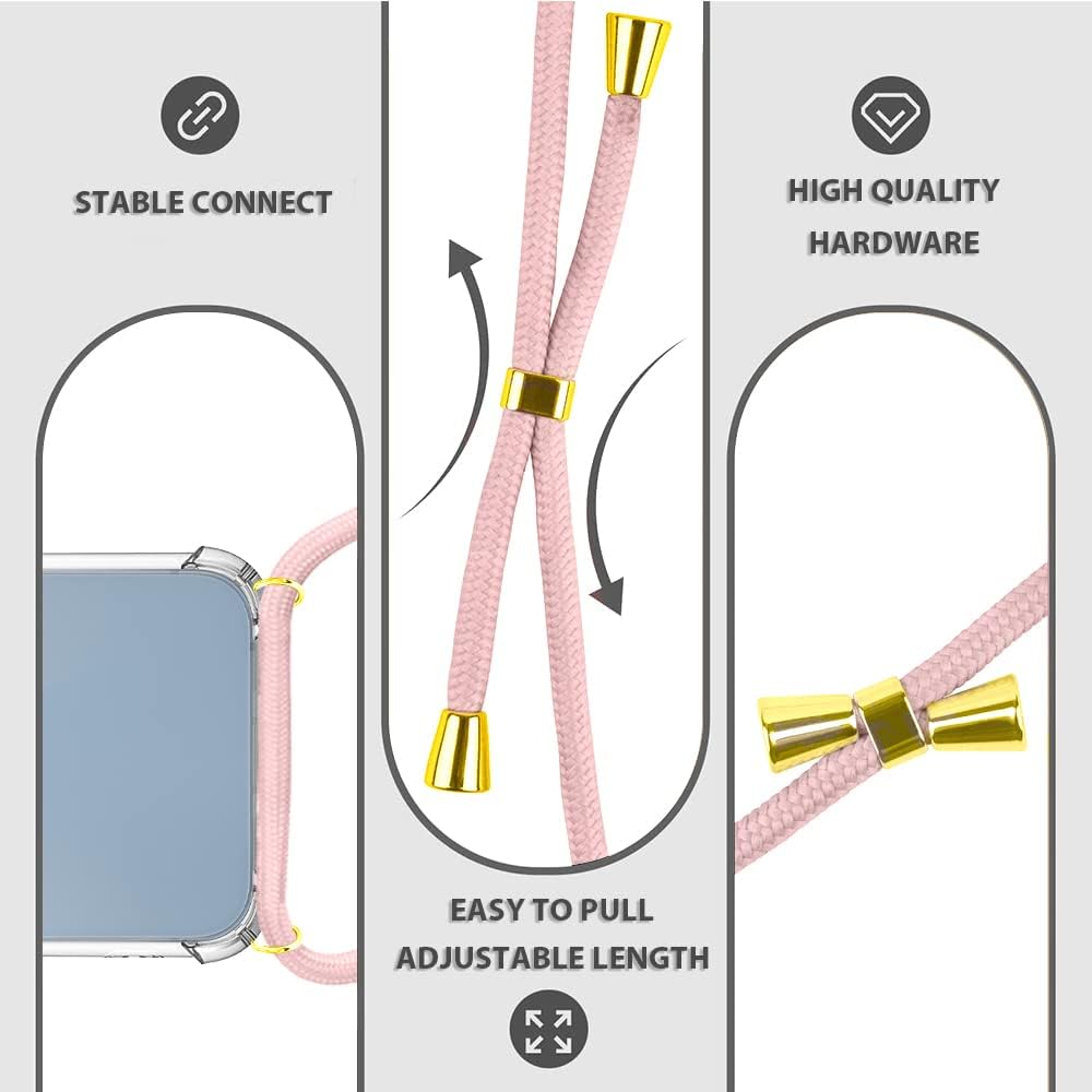 YESPURE Case for iPhone 14 Shockproof Protective Cover with Adjustable Lanyard Strap Soft Transparent TPU Anti-Scratch Anti-Yellowing Clear Shock Absorption Phone Case 6.1 inch - Rose - Image 3