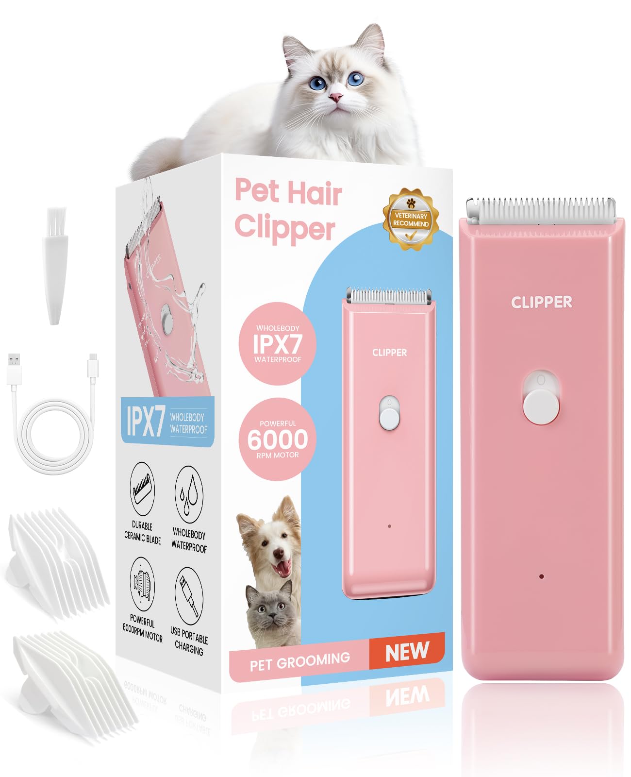 Marvljojo Upgrade Home Professional Dog Grooming Kit Clipper for Matted & Long Hair, Cordless Pet Shaver Low Noise USB Rechargeable for Cats, Small&
