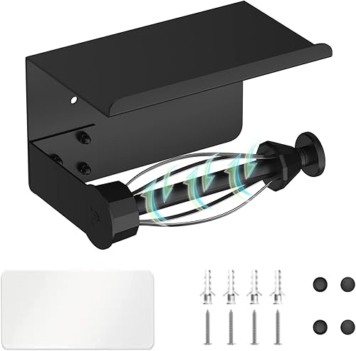 Soporte de papel higiénico autoadhesivo con estante para teléfono soporte de papel higiénico operable con una sola mano con efecto de amortiguación