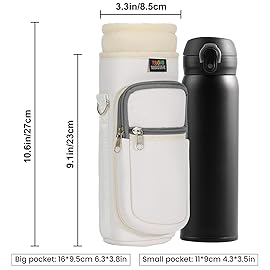 Nuovoware Water Bottle Carrier Bag, 25oz/32oz Water Bottle Holder with Strap, Adjustable Shoulder Hand Strap 2 Pocket Water Bottle Sling Bag Neoprene Sleeve for Hiking Travelling, MilkWhite